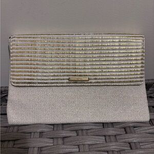 Stella & Dot Gold and Cream Striped Clutch